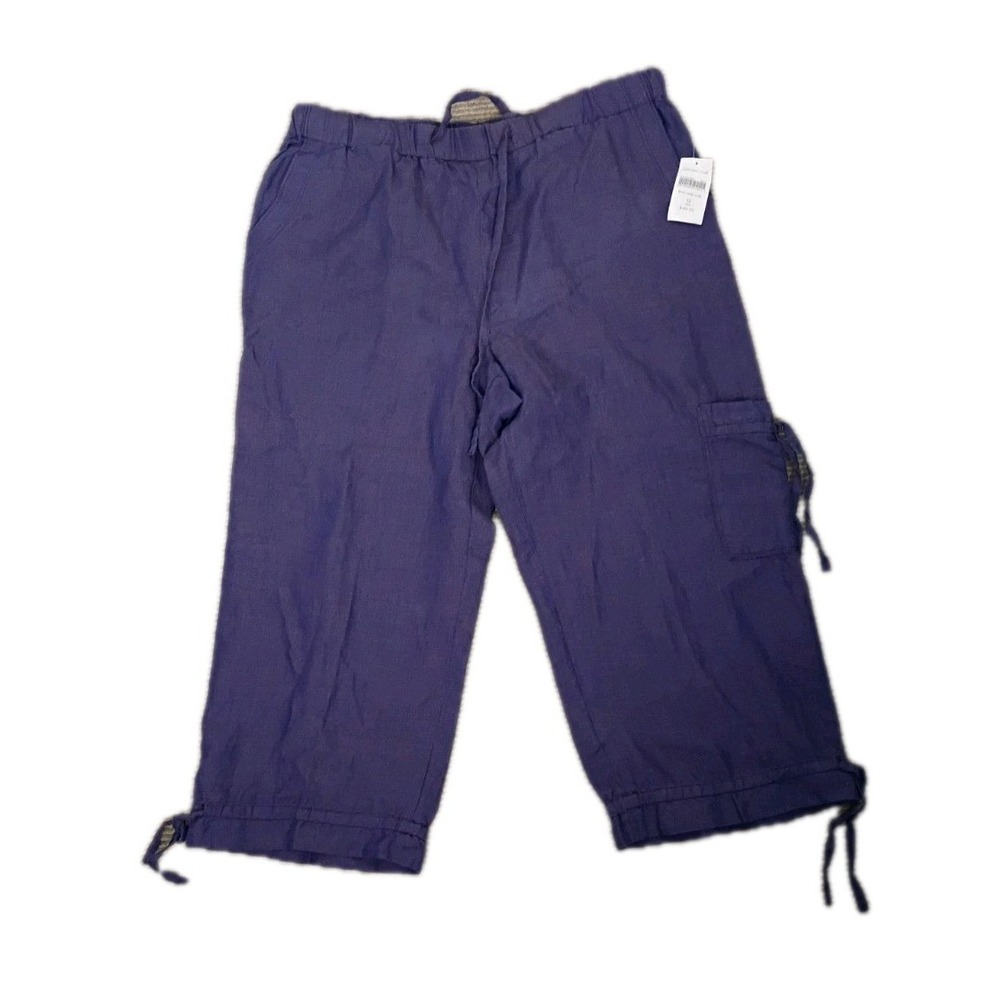 Coldwater Creek Women's Purple 100%  Linen‎  Pull On Crop Pants Size 12 New